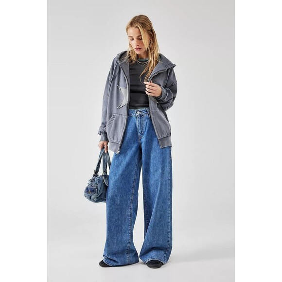 BDG UO Star Washed Black Dusty Hoodie Jacket Top Zip-up Long Sleeve XL 282910 - Picture 4 of 12